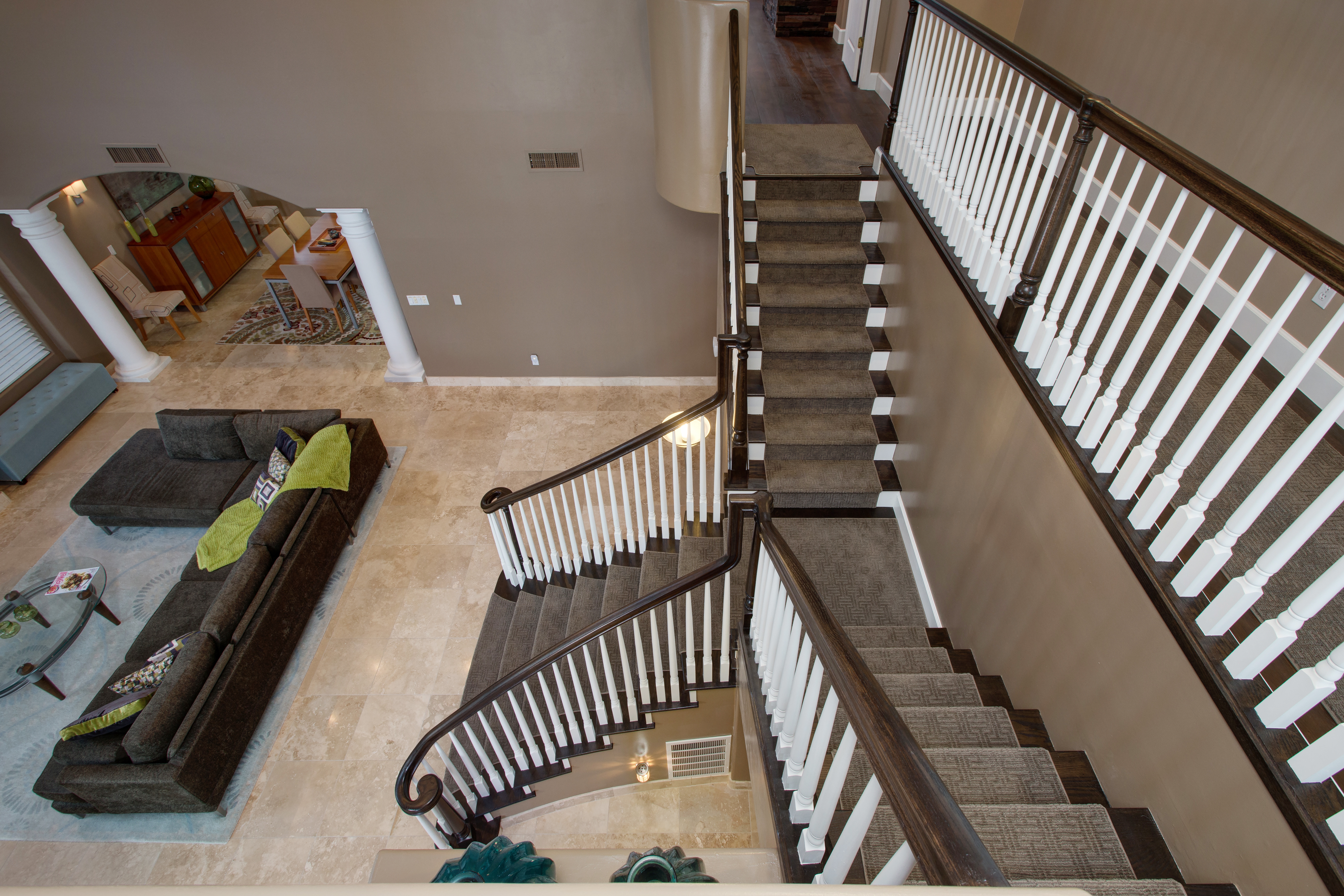 neutral brown staircase by hochuli design and remodeling team in phoenix arizona